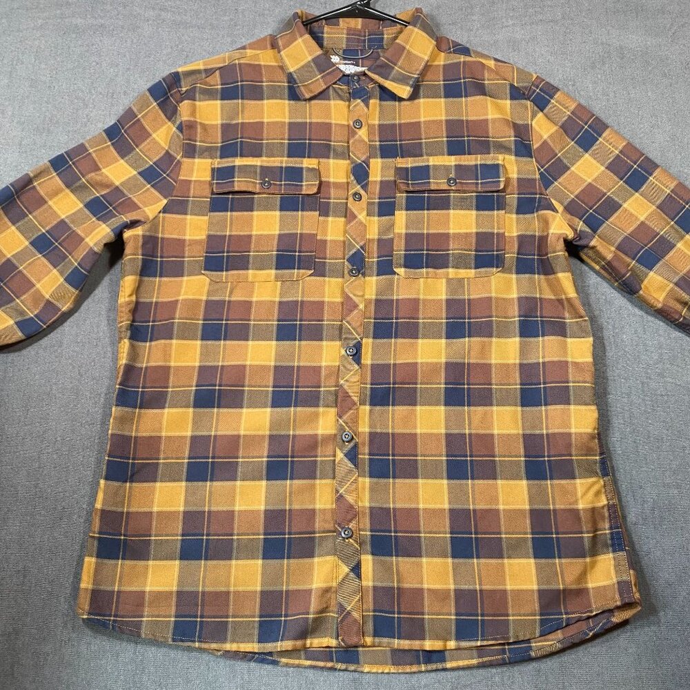 Plaid Button-Down Flannel Shirt By All In Motion Pockets Yellow & Blue Mens L